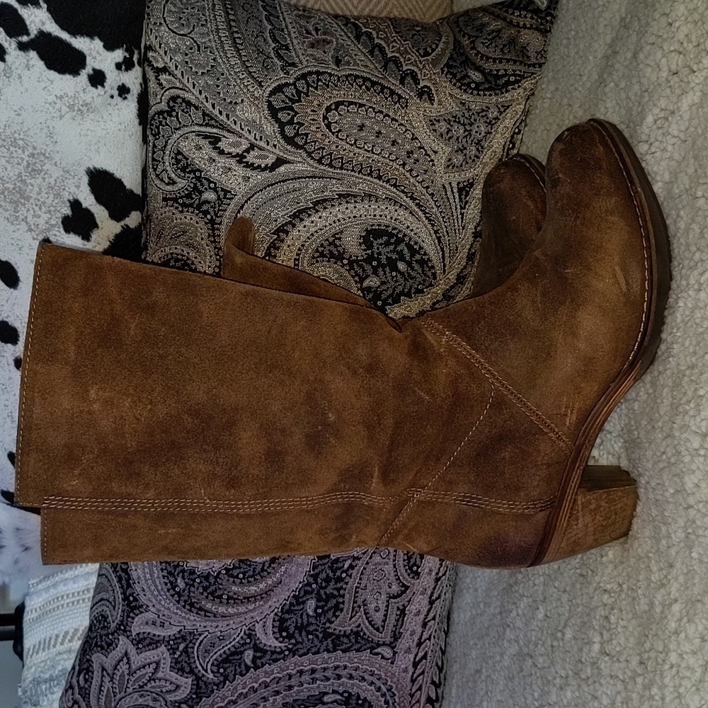 Italian Hand Made Brown Suede Mid-Calf Boots